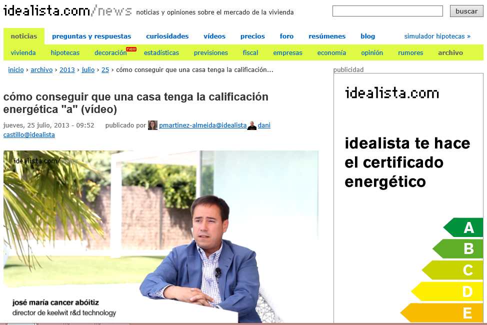 JM Cancer is interviewed in www.idealista.com concerning the Energy Certificate granted to an outstanding property